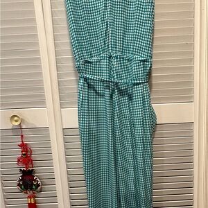 Teal Blue and white sleeveless belted jumpsuit by Michael Kors size L